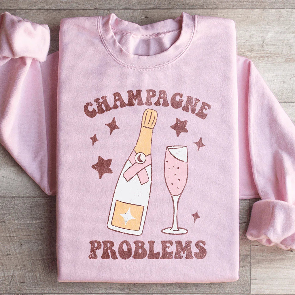 Retro Celebration Graphic Fleece Pullover – \"Champagne Problems\"