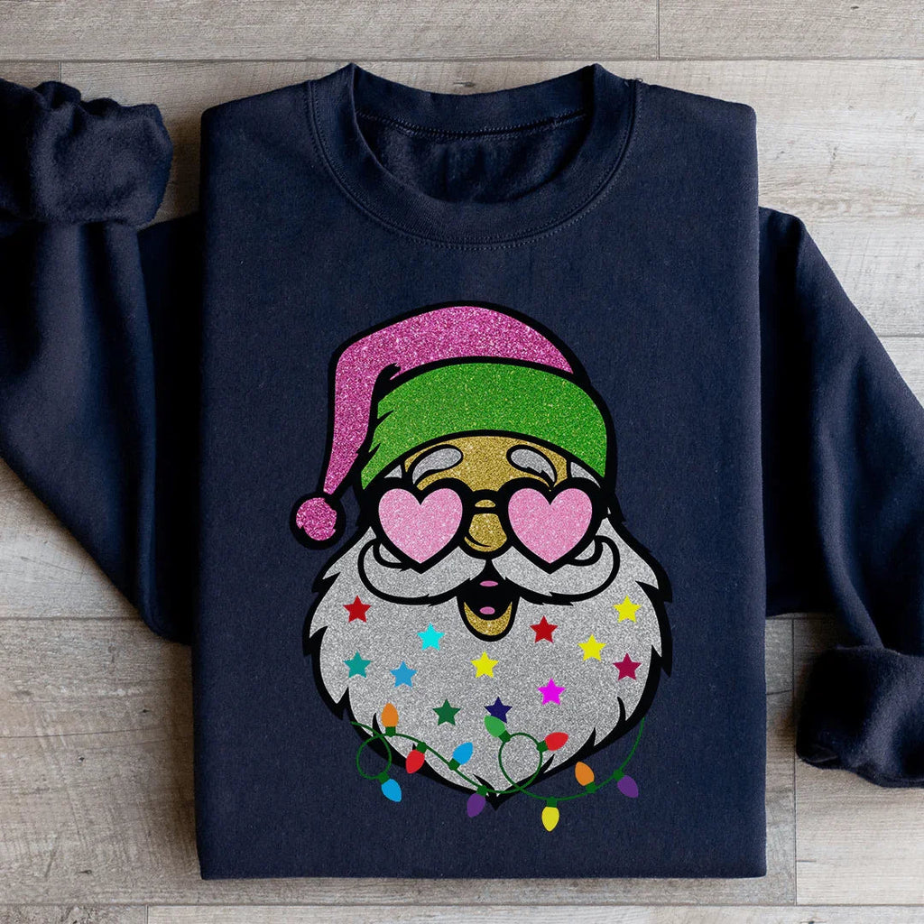 Cheerful Retro Santa Heart Sunglasses Holiday Sweatshirt product image 3