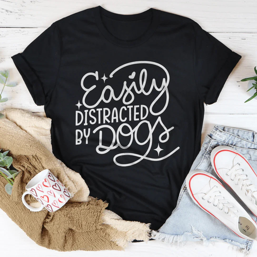 Dog Lover Novelty Graphic Tee – "Easily Distracted By Dogs" product image 2