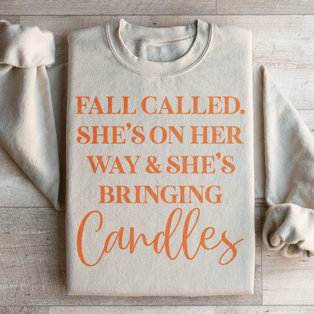 Fall Called She's On Her Way And Bringing Candles Sweatshirt product image 4