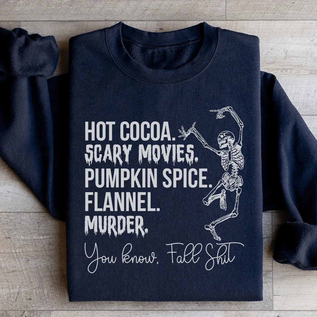Dancing Skeleton Fall True Crime Sweatshirt – "Hot Cocoa product image 3