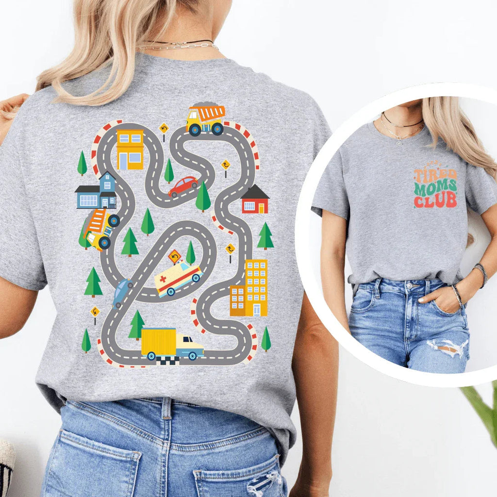 Kids Play Car Race On Mom’s Back Tee product image 2