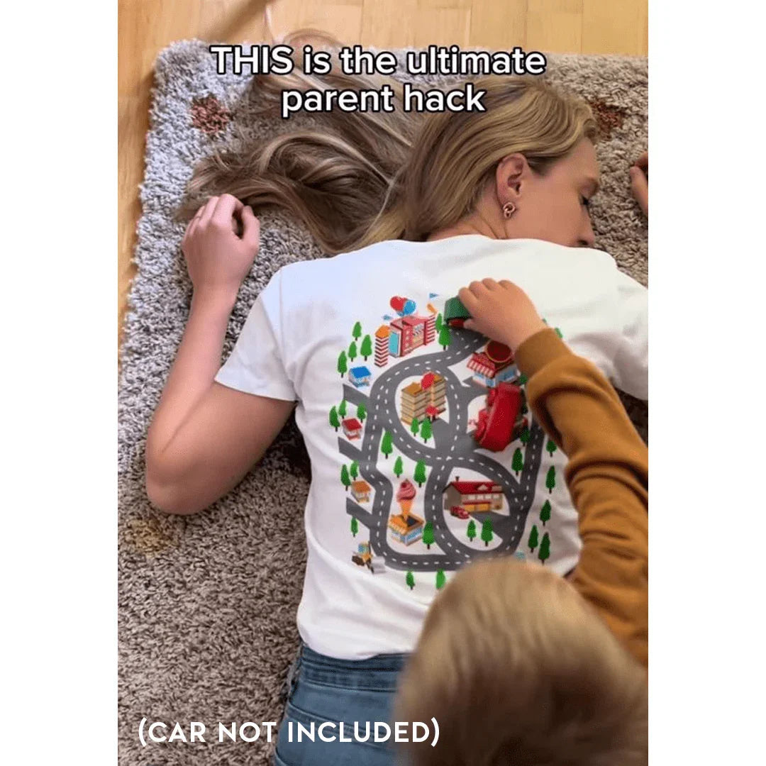 Kids Play Car Race On Mom’s Back Tee product image 5