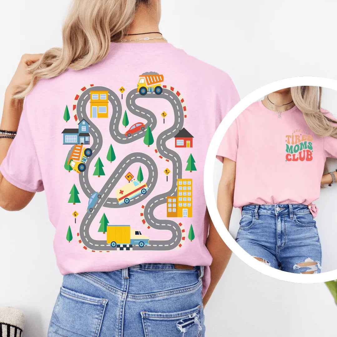 Kids Play Car Race On Mom’s Back Tee product image 3