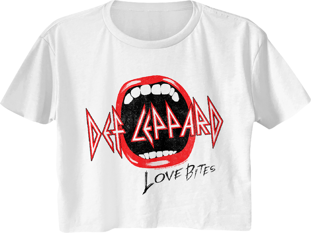 Ladies Distressed Love Bites Def Leppard Crop Top