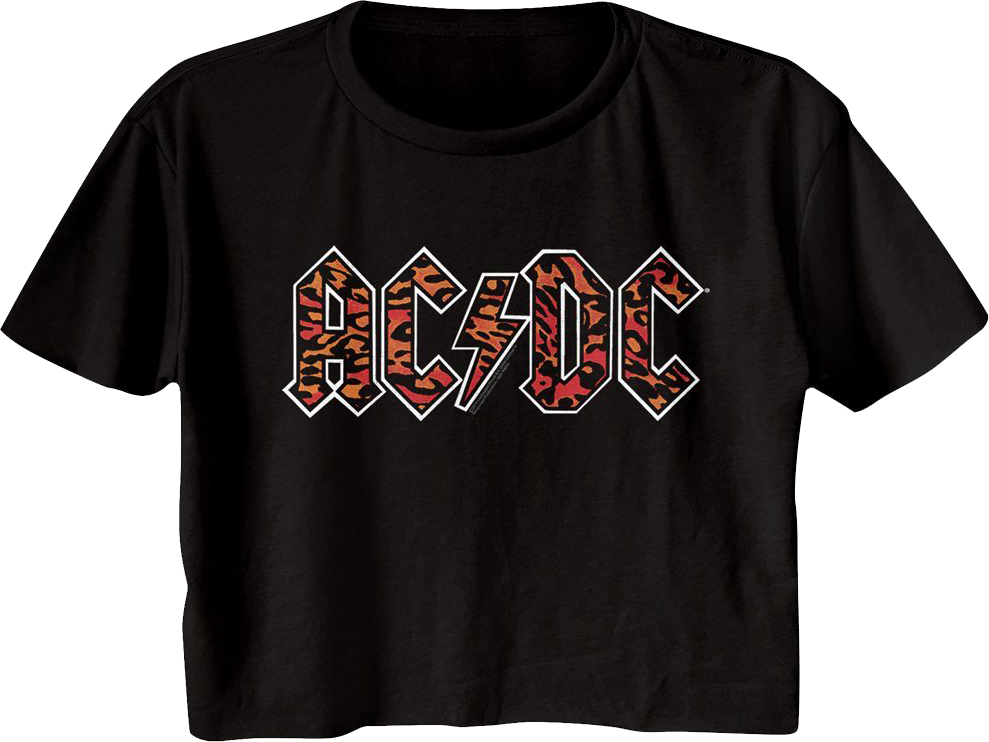 Ladies Leopard Print Logo ACDC Crop Top