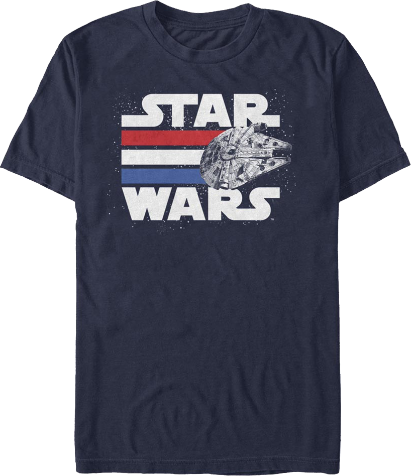 Millennium Falcon Red White Blue Stripes Star Wars T-Shirt product image 1