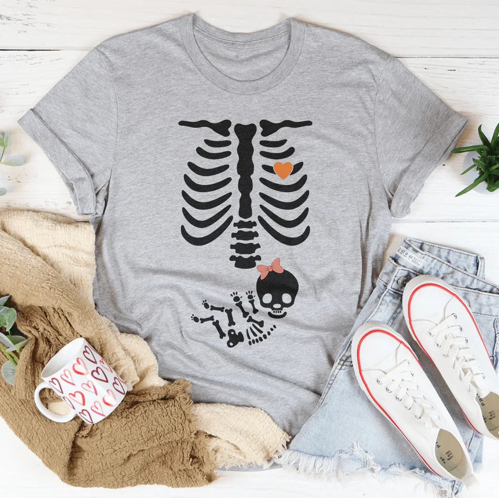 Pregnant Skeleton Baby Girl Tee product image 3
