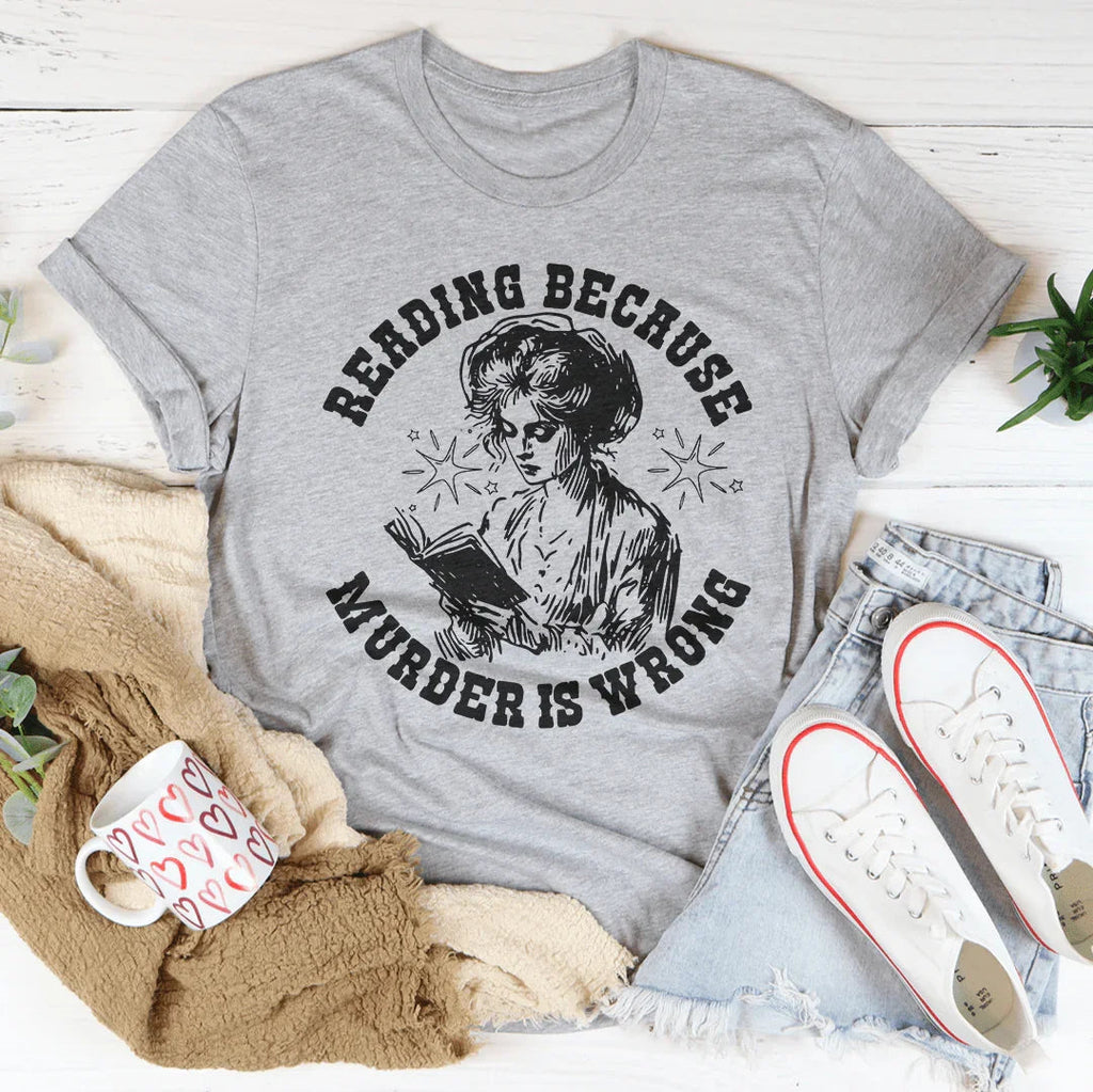 Reading Because Murder Is Wrong Tee product image 2