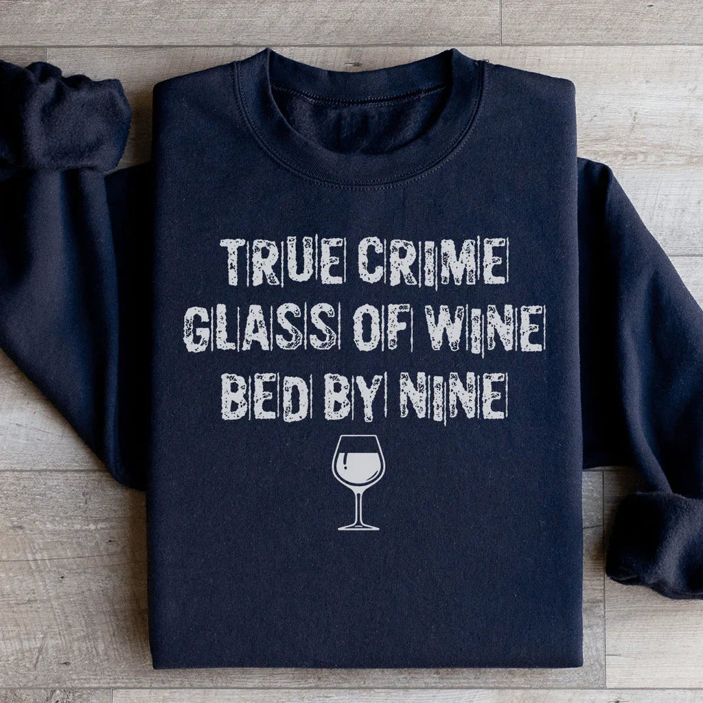 True Crime Lover Cozy Fleece Sweatshirt – Glass Of Wine Bed product image 2