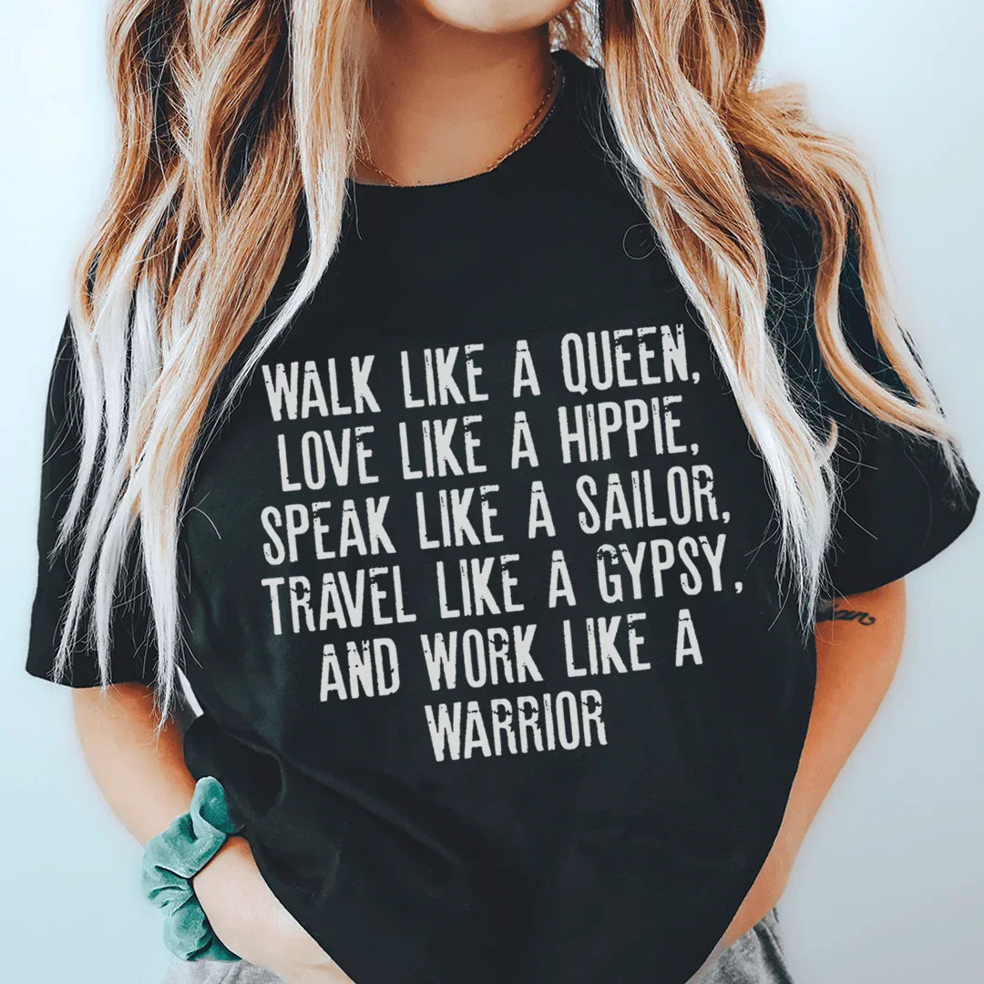 Empowering Boho Graphic Tee – \"WALK LIKE A QUEEN, LOVE A product image 1