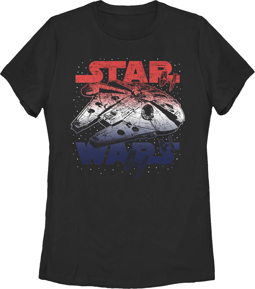 Womens Red White Blue Millennium Falcon Star Wars Shirt product image 1